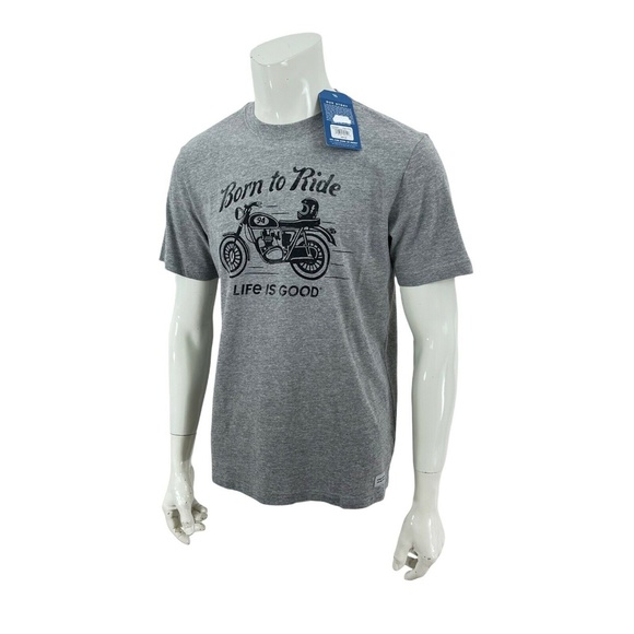 Life Is Good Crusher Tee Born To Ride Gray Heather Cotton Crewneck Mens Medium - Picture 1 of 11